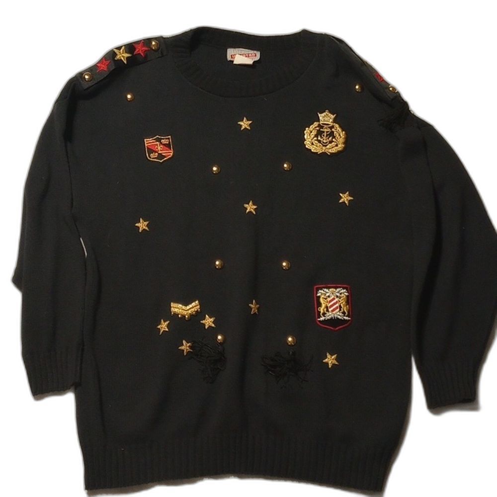 Vintage 80s  Unlisted Royal Military Patches Sweater Men's Large